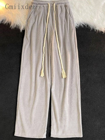 Japanese Vintage Corduroy Pants Simple Straight Trousers Oversize Casual Wide Leg Trousers Unisex Wide Leg Cargo Pants aidase-shop